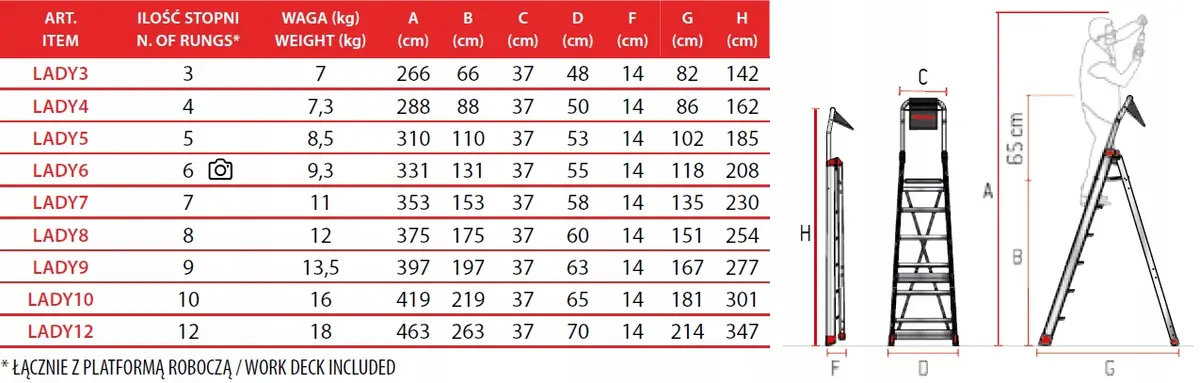 Drabina aluminiowa składana domowa Faraone 2,66 m 1 x 3 do 150 kg LADY3 - zdjęcie 2