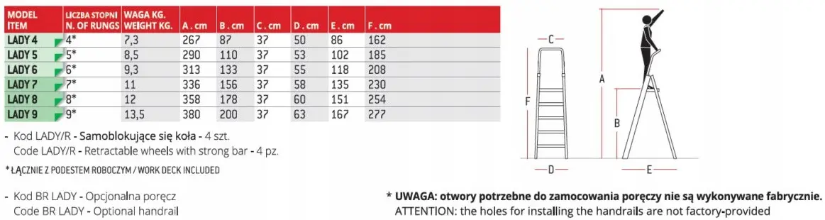Drabina aluminiowa składana domowa Faraone 2,88 m 1 x 4 do 150 kg LADY4 - zdjęcie 9