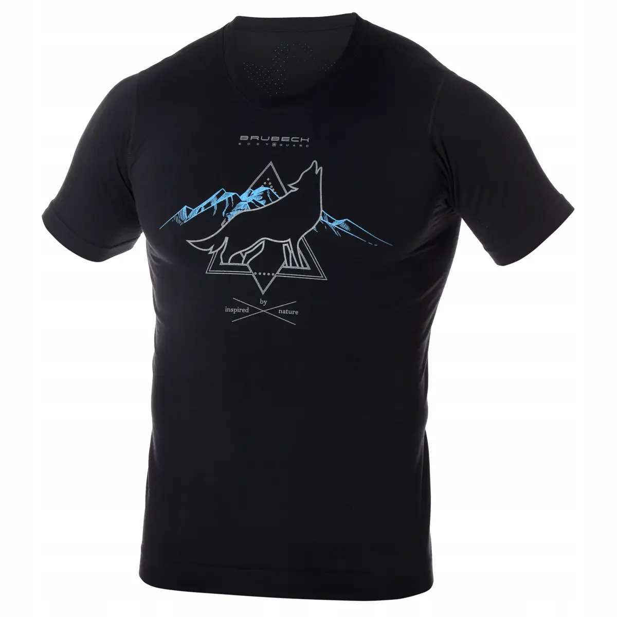 Koszulka męska trekkingowa BRUBECK T-Shirt merino czarna Wilk 3 - produkt Fundacji Fun and Drive Dzieciom