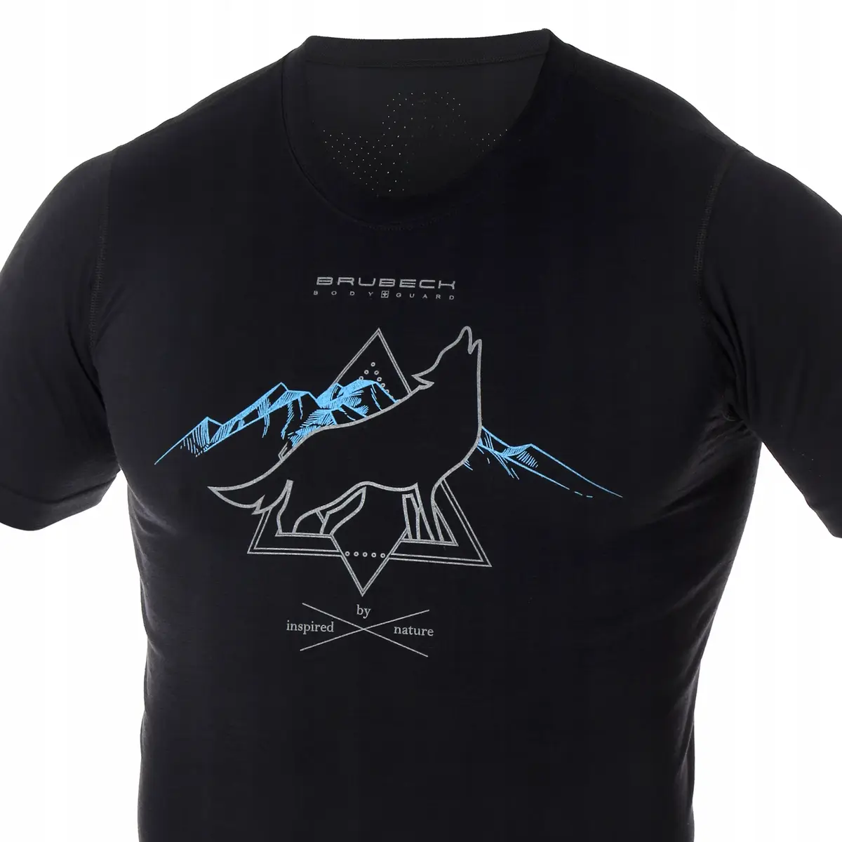 Koszulka męska trekkingowa BRUBECK T-Shirt merino czarna Wilk 3 - zdjęcie 2