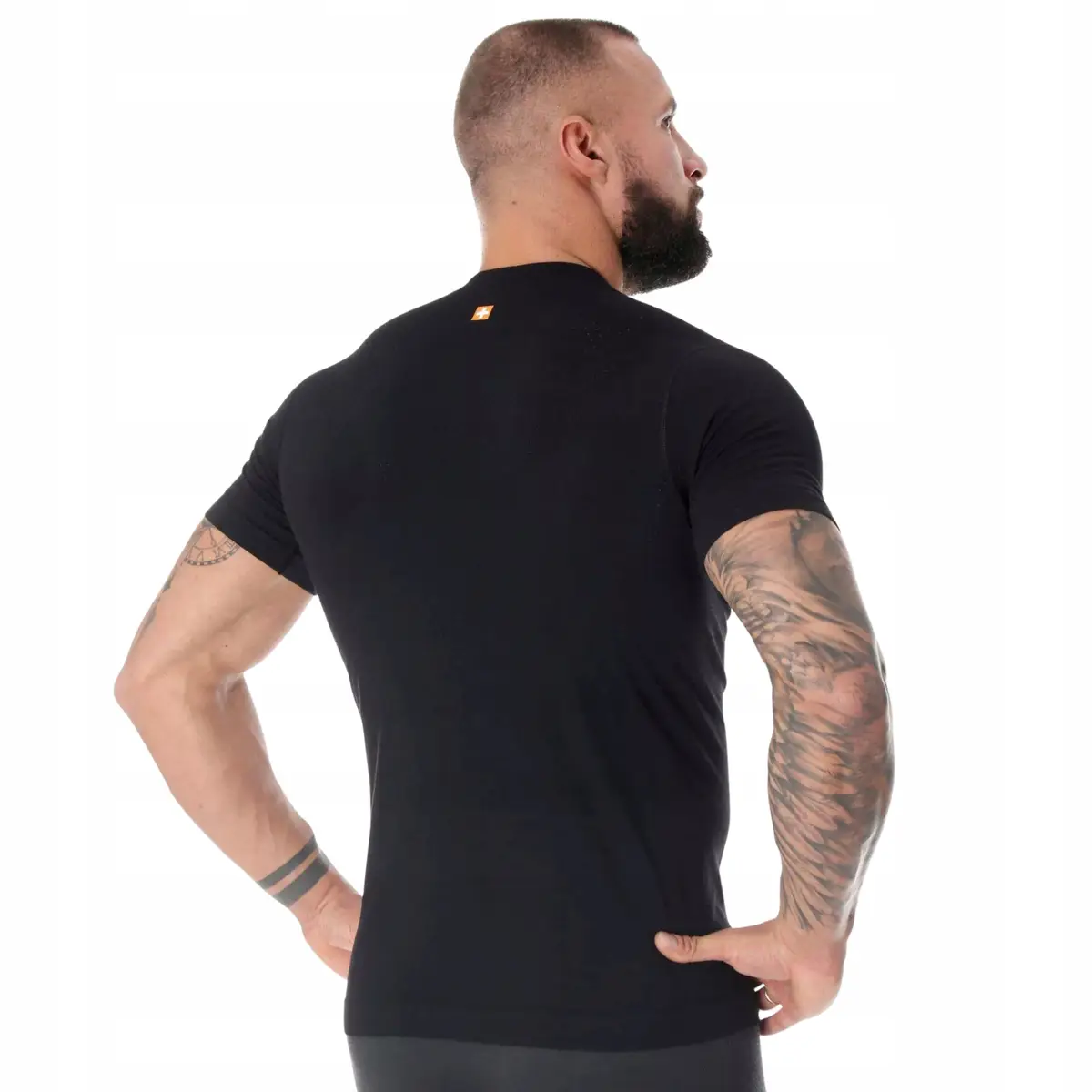 Koszulka męska trekkingowa BRUBECK T-Shirt merino czarna Wilk 3 - zdjęcie 3