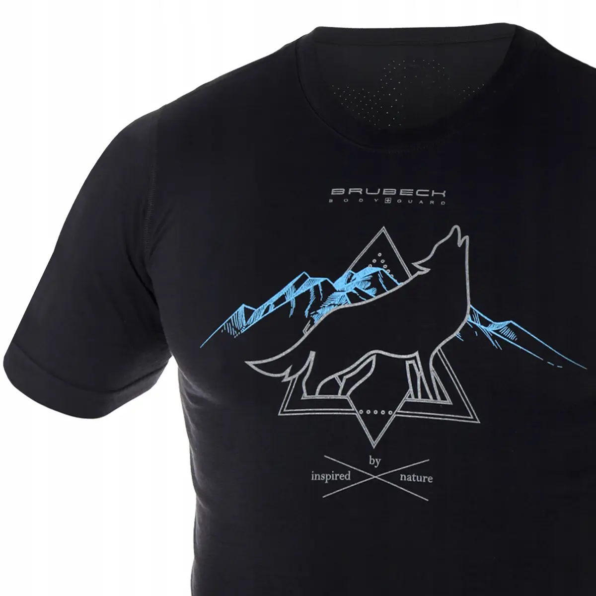 Koszulka męska trekkingowa BRUBECK T-Shirt merino czarna Wilk 3 - zdjęcie 3