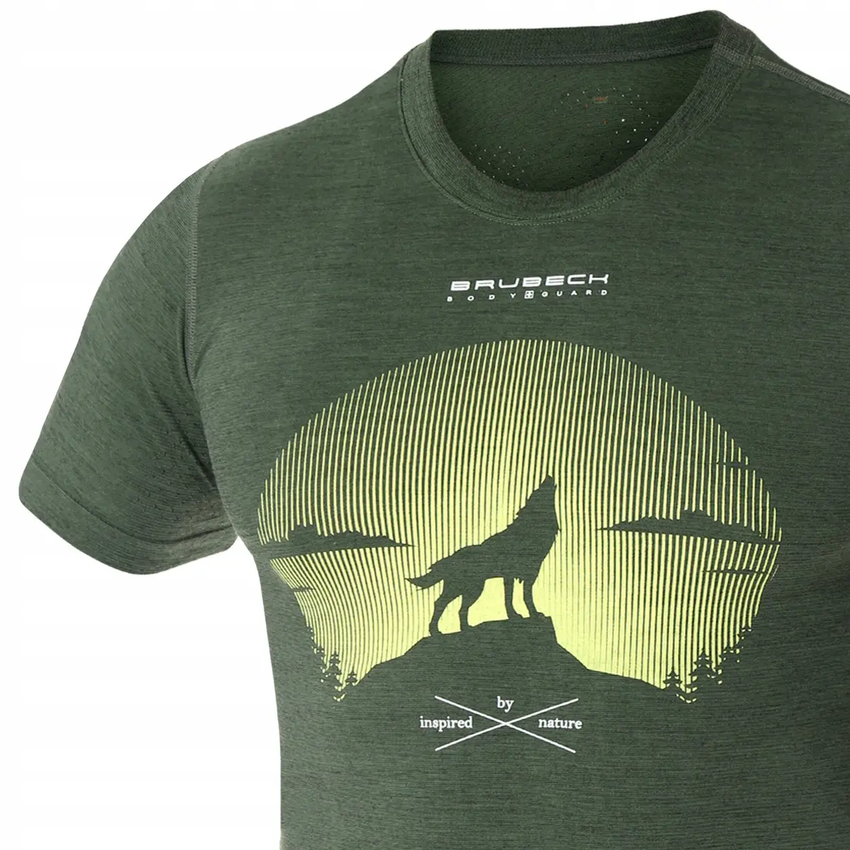 Koszulka męska BRUBECK T-Shirt merino ciemnozielony Wilk 2 - zdjęcie 3