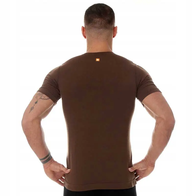 Koszulka męska BRUBECK T-Shirt merino brązowy Niedźwiedź 3 - zdjęcie 3