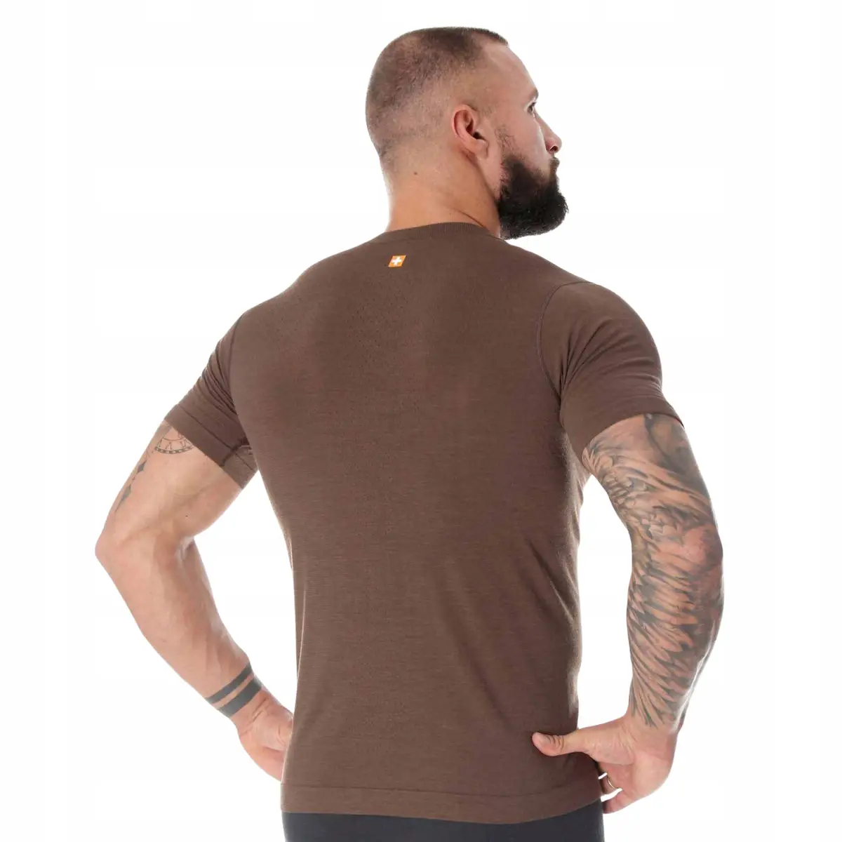 Koszulka męska BRUBECK T-Shirt merino brązowy Niedźwiedź 3 - zdjęcie 3