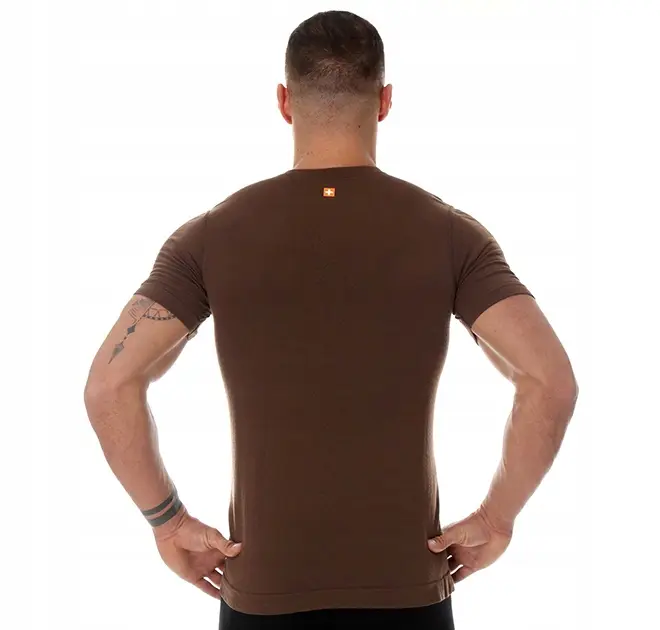Koszulka męska BRUBECK T-Shirt merino brązowy Niedźwiedź 3 - zdjęcie 6
