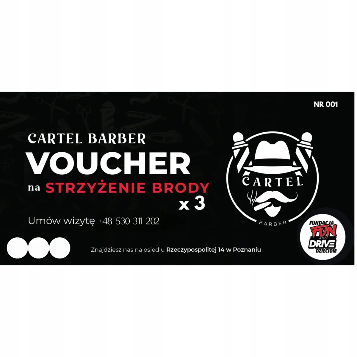 Voucher na usługę strzyżenie brody Cartel Barber - Poznań - produkt Fundacji Fun and Drive Dzieciom
