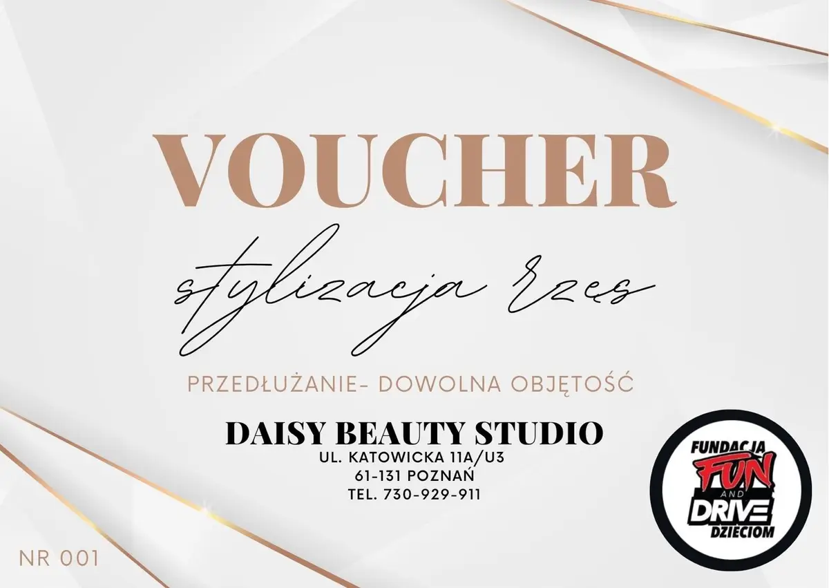 Voucher stylizację rzęs - przedłużanie dowolna objętość - Poznań - produkt Fundacji Fun and Drive Dzieciom