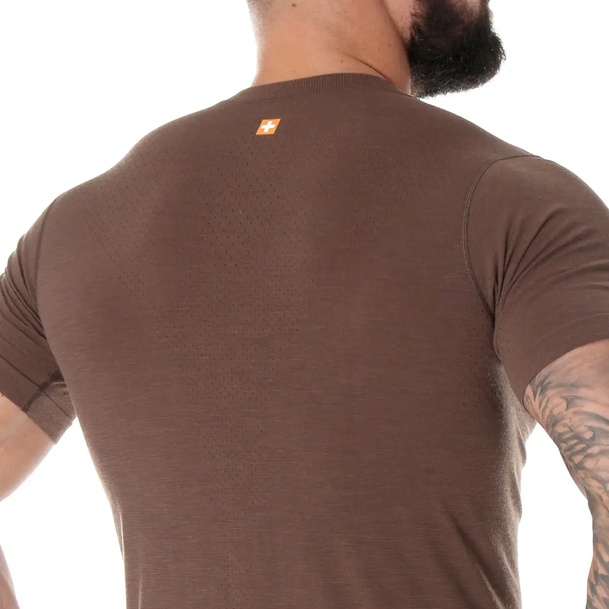 Koszulka męska BRUBECK T-Shirt merino brązowy Niedźwiedź 3 - zdjęcie 3