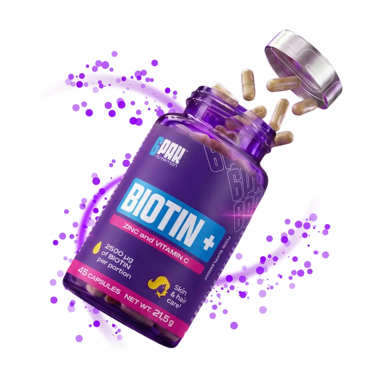 BIOTIN+ TREC 6PAK Nutrition włosy skóra 45 kapsułek witamina C cynk biotyna - produkt Fundacji Fun and Drive Dzieciom
