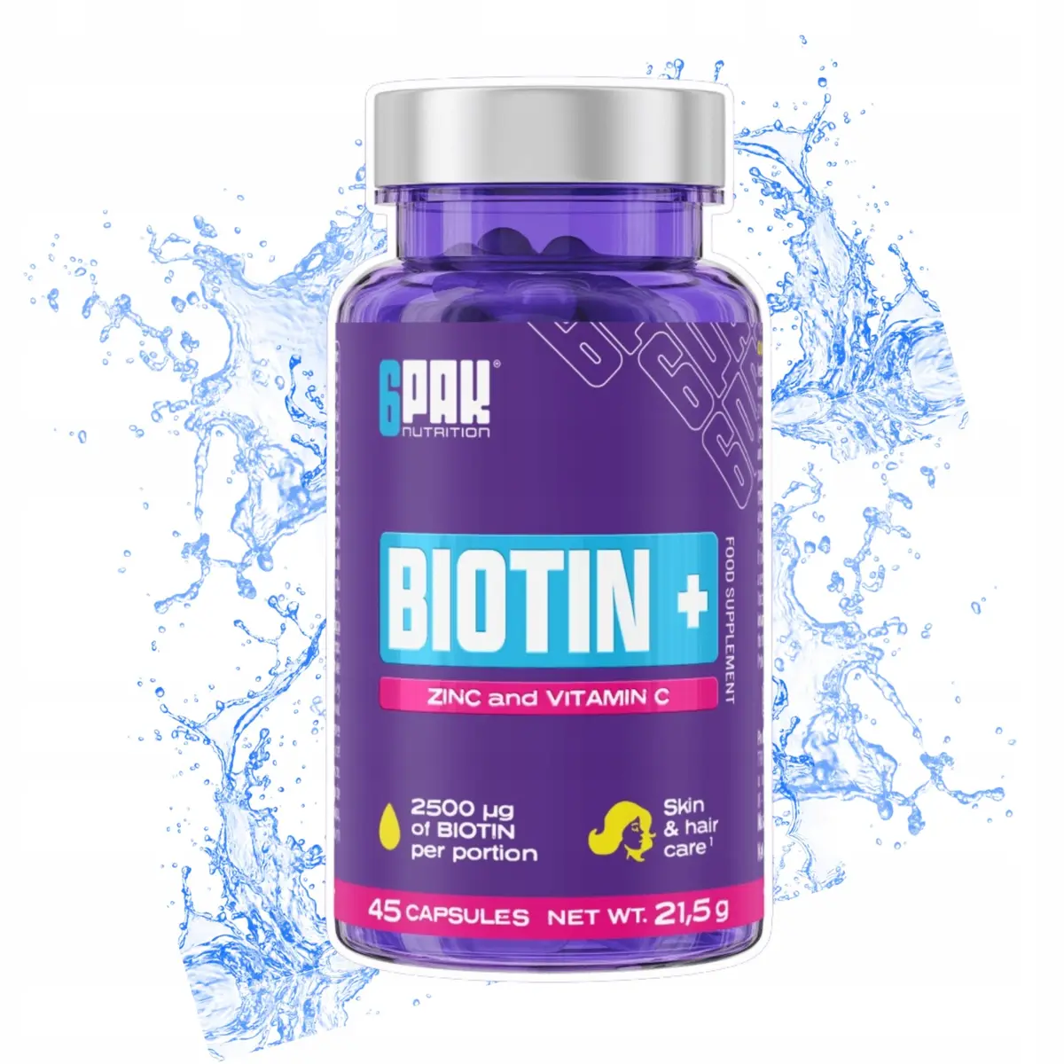BIOTIN+ TREC 6PAK Nutrition włosy skóra 45 kapsułek witamina C cynk biotyna - zdjęcie 2