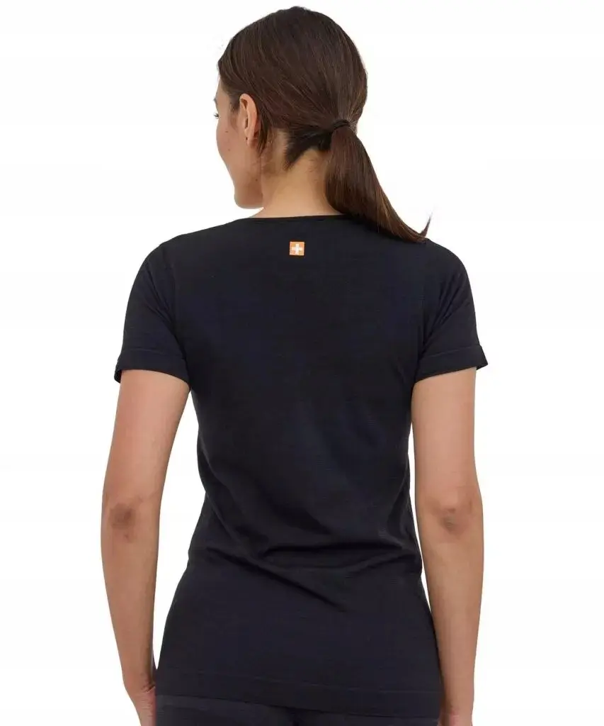 Koszulka damska merino wool BRUBECK krótki rękaw JELEŃ 2 czarna - zdjęcie 2