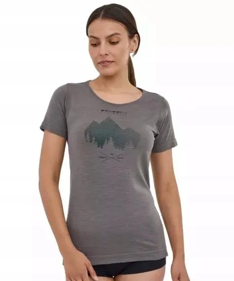 Koszulka damska merino wool BRUBECK krótki rękaw GÓRY 9 szara - produkt Fundacji Fun and Drive Dzieciom