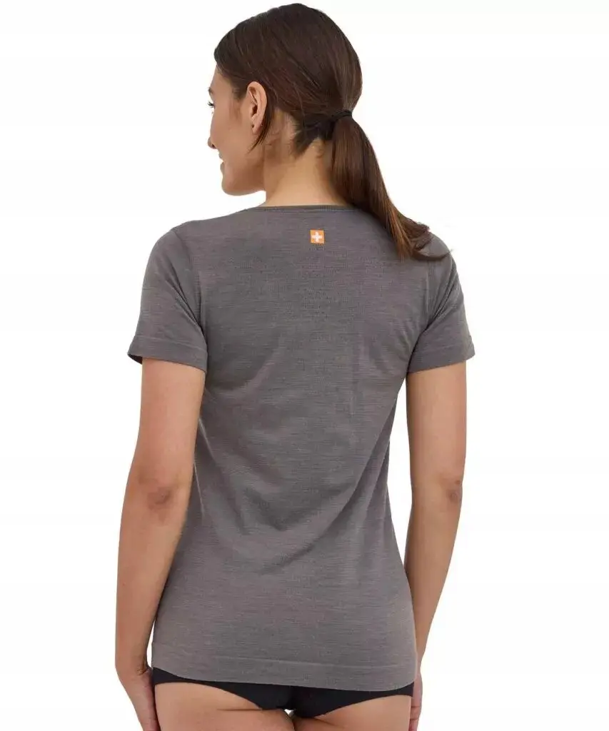 Koszulka damska merino wool BRUBECK krótki rękaw GÓRY 9 szara - zdjęcie 2
