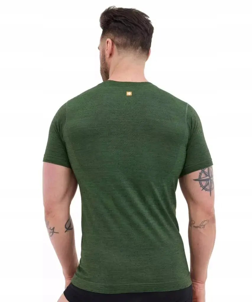 Koszulka męska merino wool BRUBECK krótki rękaw NIEDŹWIEDŹ zielona - zdjęcie 2