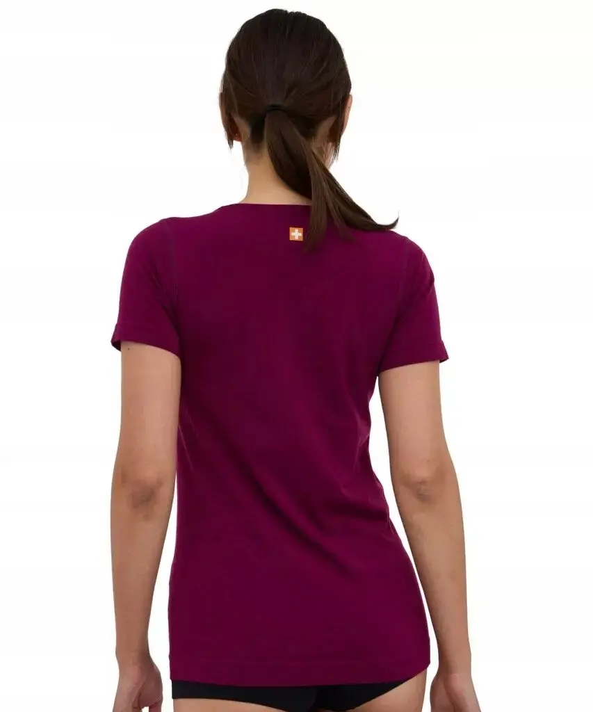 Koszulka damska merino wool BRUBECK krótki rękaw WILK śliwkowa - zdjęcie 2