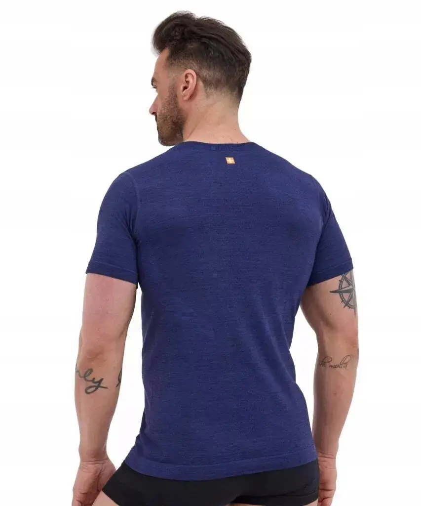 Koszulka męska merino wool BRUBECK krótki rękaw GÓRY ciemnoniebieska - zdjęcie 2