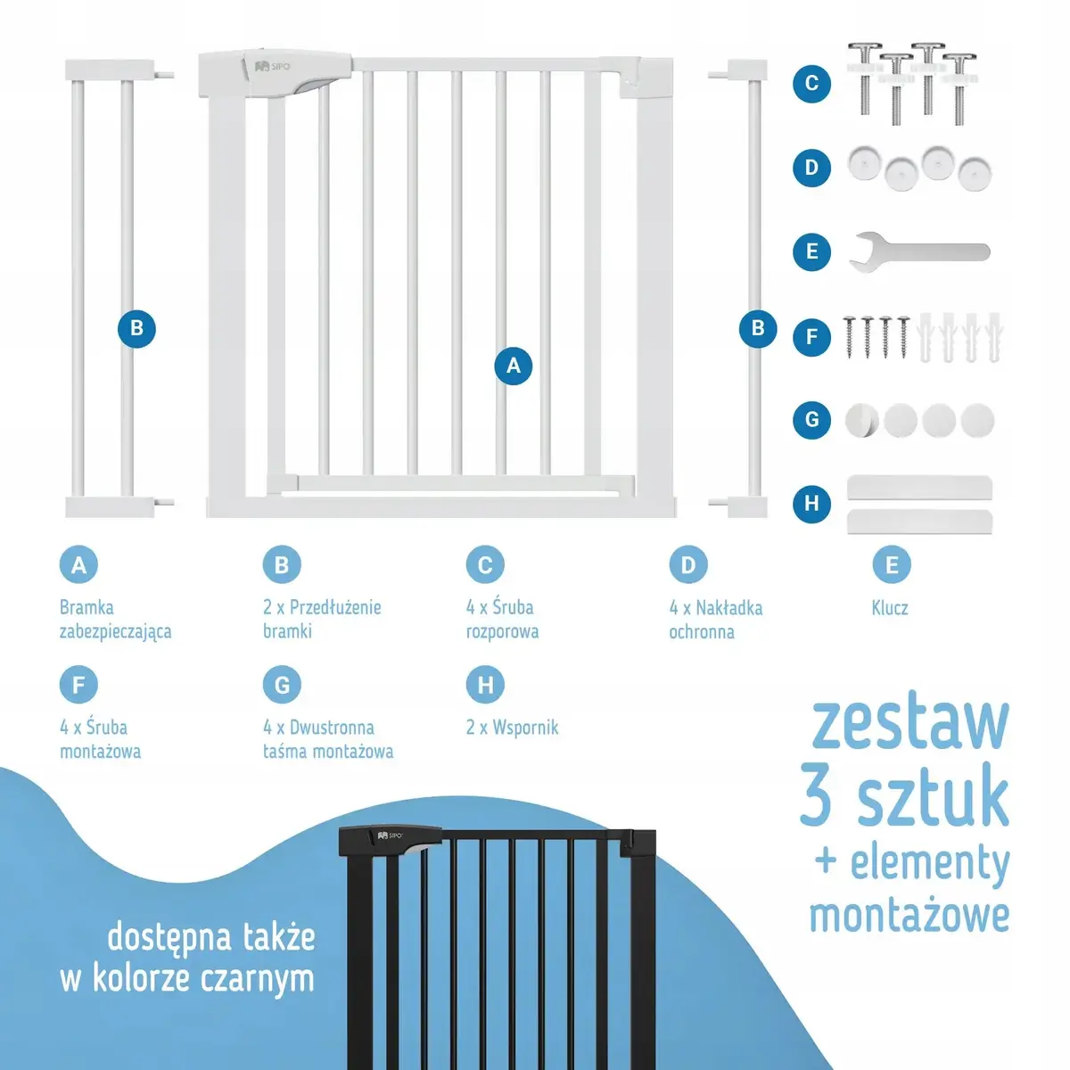 Sipo bramka zabezpieczająca barierka na schody biała 75-103cm dla dzieci - zdjęcie 6