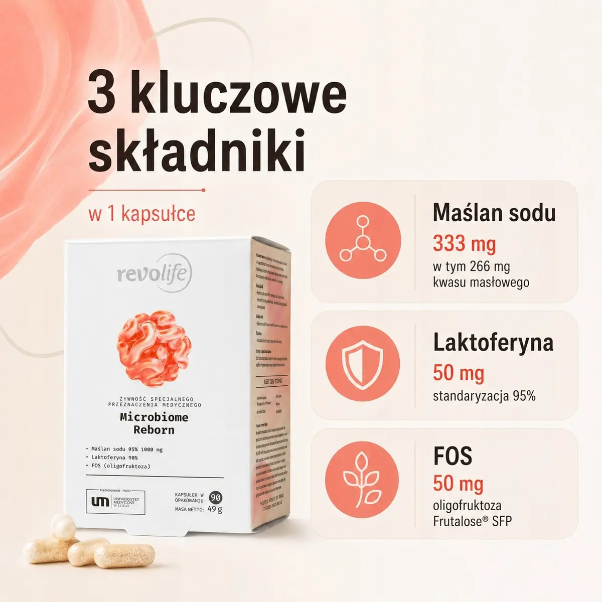 Revolife MAŚLAN SODU laktoferyna prebiotyk -Microbiome Reborn 90 kapsułek - zdjęcie 2
