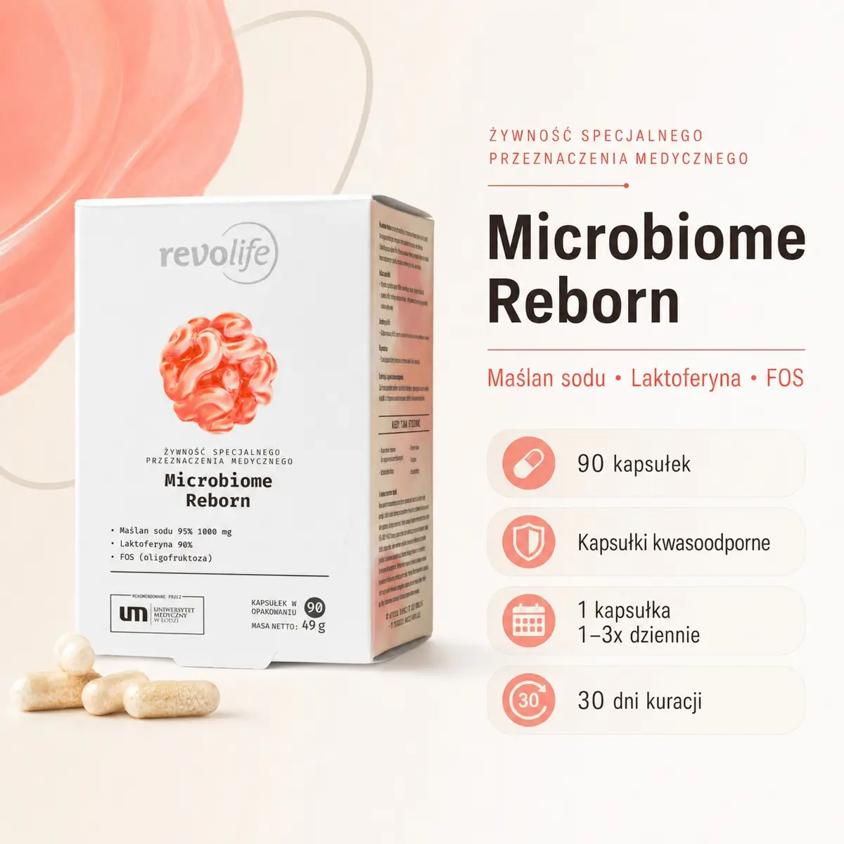 Revolife MAŚLAN SODU laktoferyna prebiotyk -Microbiome Reborn 90 kapsułek - zdjęcie 3
