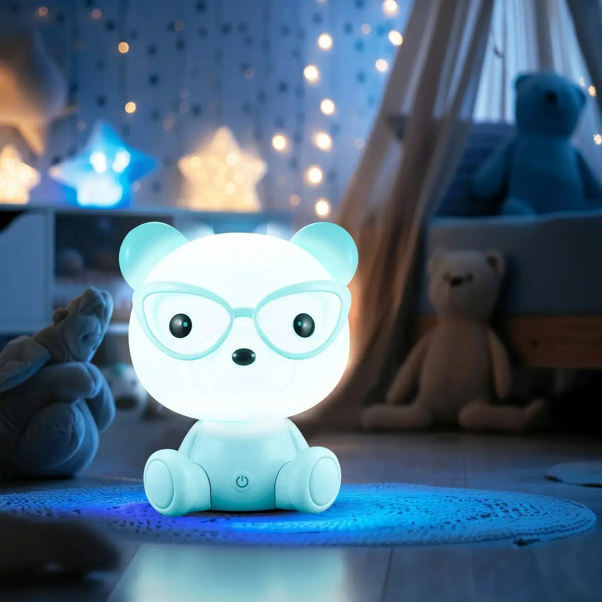 Lampka nocna dekoracyjna LED Goldlux Miś okularnik niebieski - zdjęcie 4