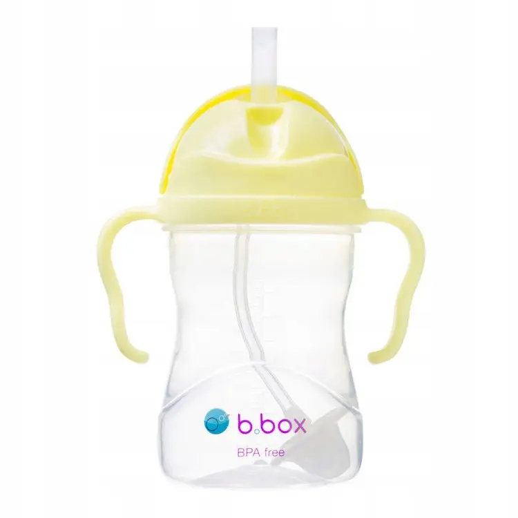B.box Bidon ze słomką obciążoną dla dzieci Bananowy 240 ml 6m+ żółty - produkt Fundacji Fun and Drive Dzieciom