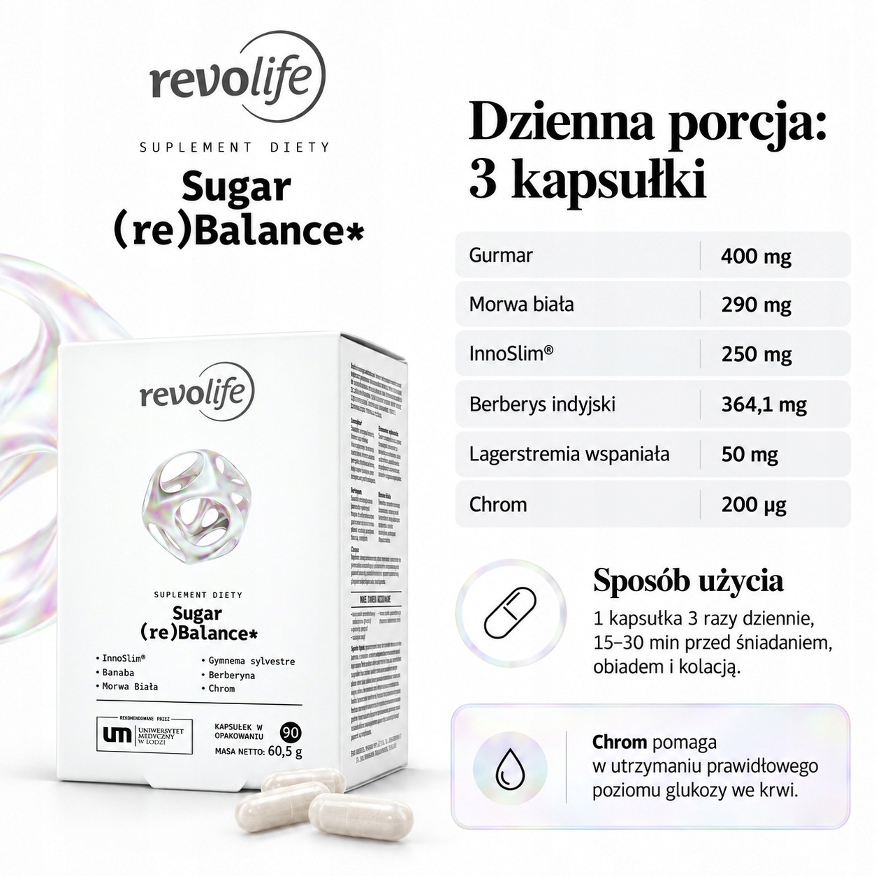 Revolife Sugar ReBalance Berberyna Morwa Biała Chrom InnoSlim 90 kapsułek - zdjęcie 2