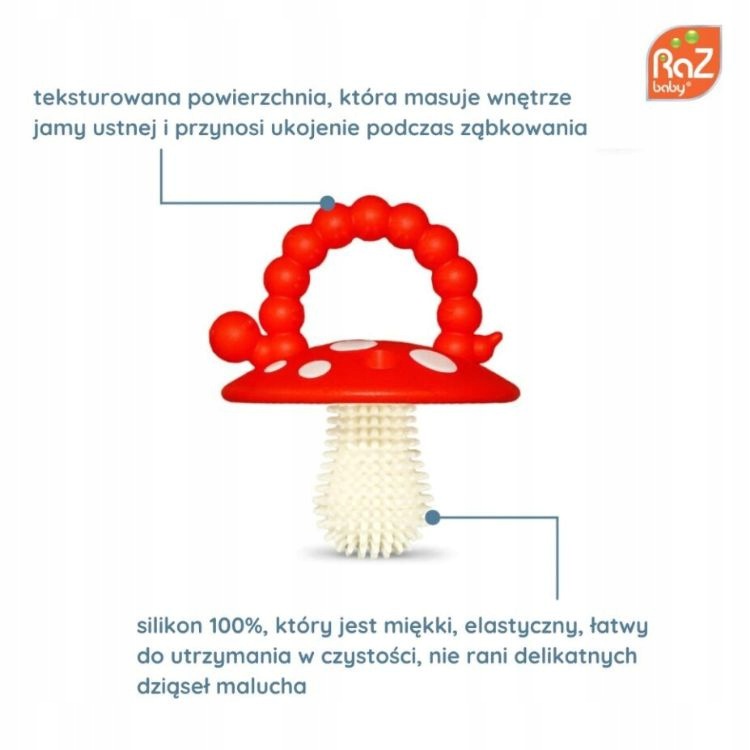 RazBaby gryzak logopedyczny silikonowy grzybek na ząbkowanie 3m+ 2szt - zdjęcie 3